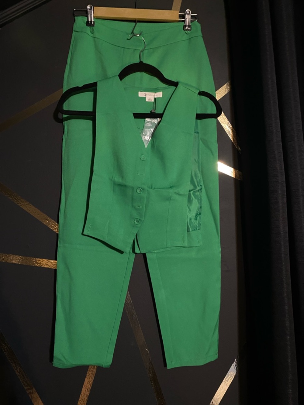 Women's Green Tailored Vest & Pants Set